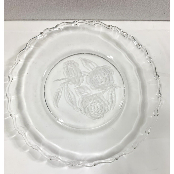 4 Fostoria Camellia Salad Dessert Plates 7.5" Clear Etched‎ Glass Roses Vintage - Picture 9 of 11
